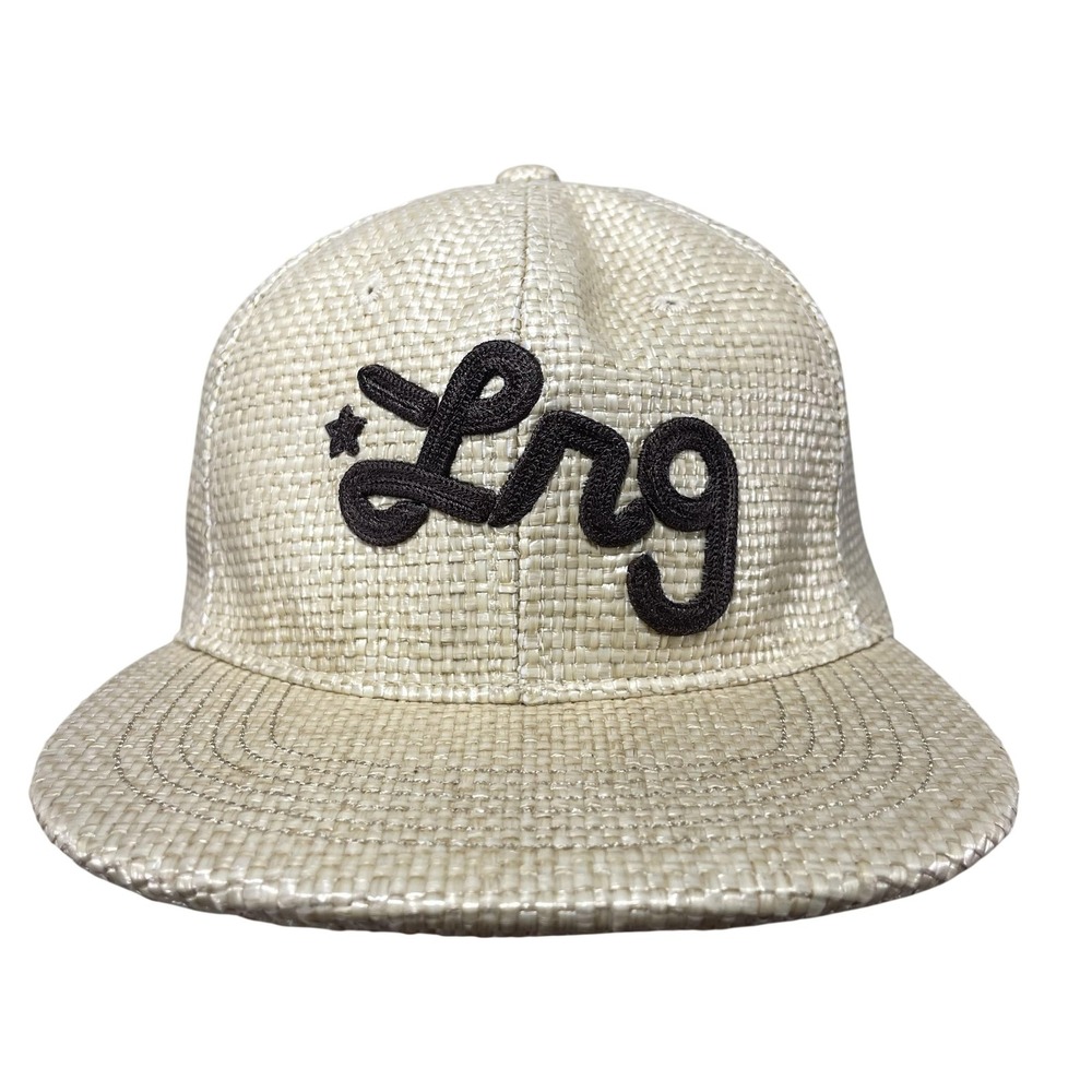 LRG Hat Cap Strap Back One Size Mens Beige Woven Straw Logo Script True RARE